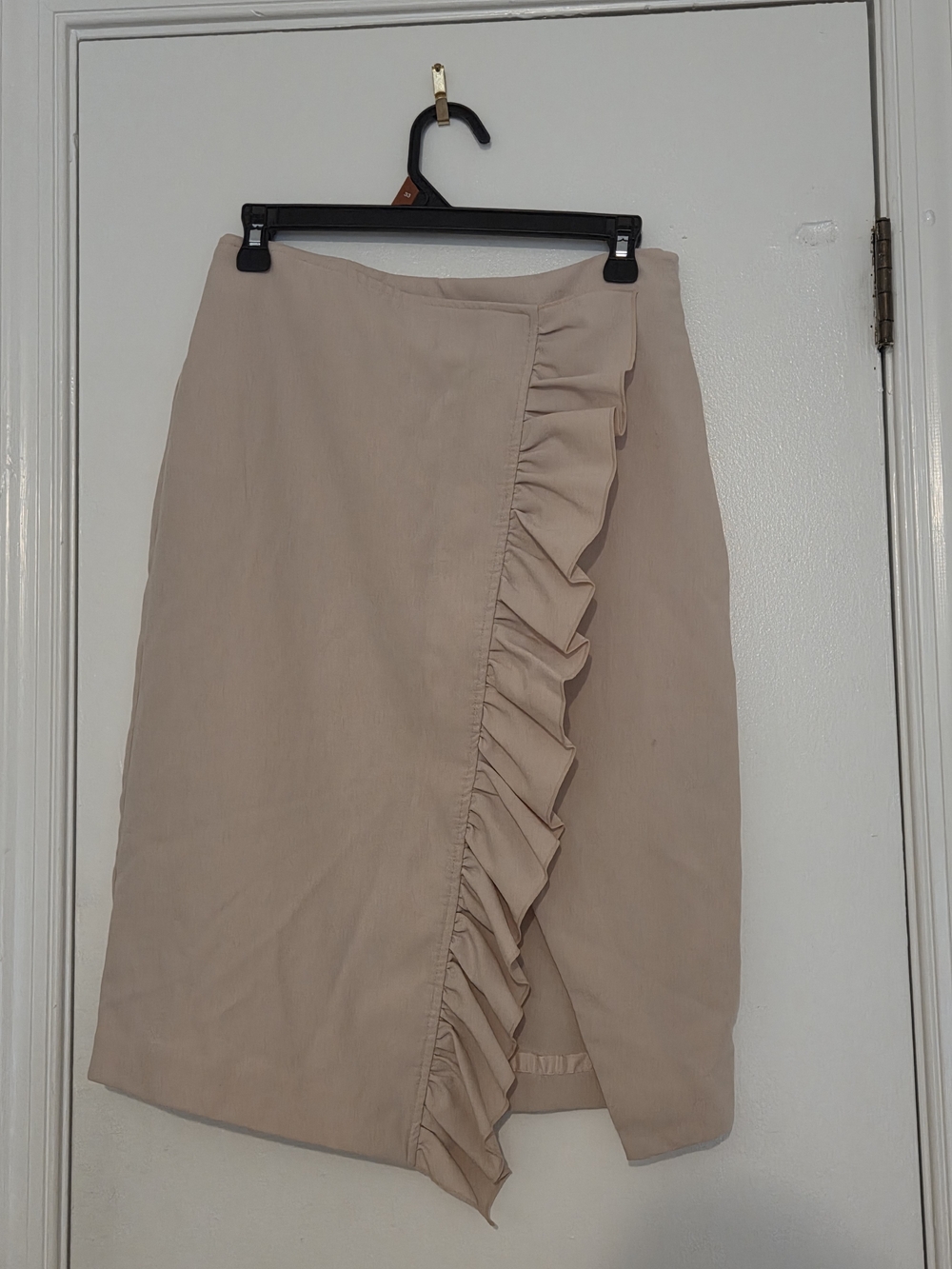 Worthington Petite Blush Pink Ruffle Overlay Pencil Skirt Side Zip Size 6P
